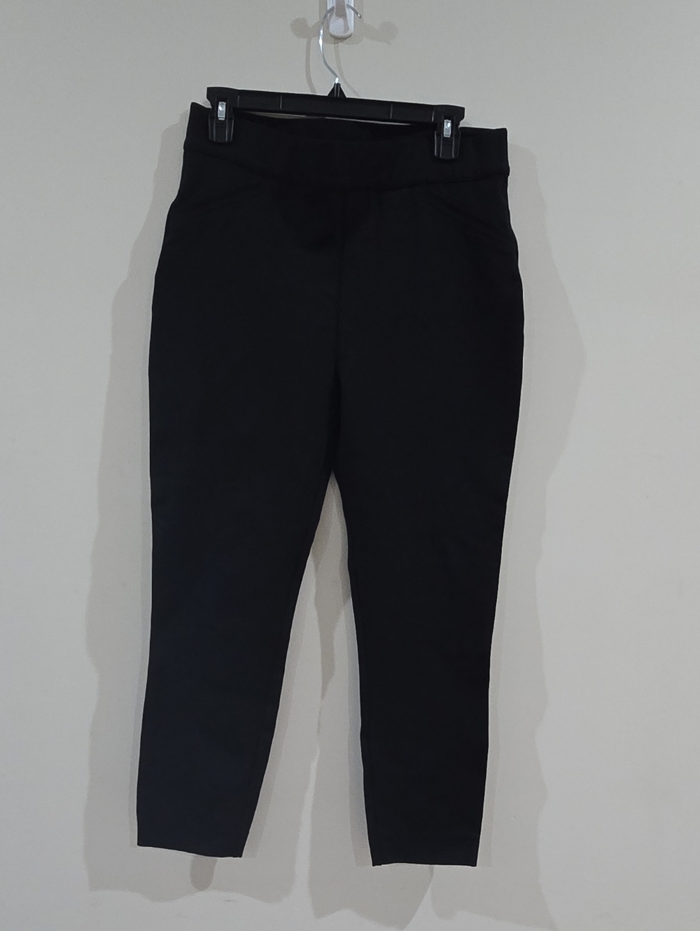 Spanx Women's Pants Black Solid Flat Front Regular Size L Solid Pattern Black